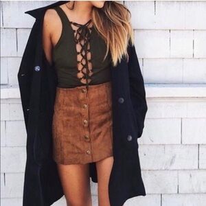 NEW LF Japonica Suede Snap Front Mini Skirt 715